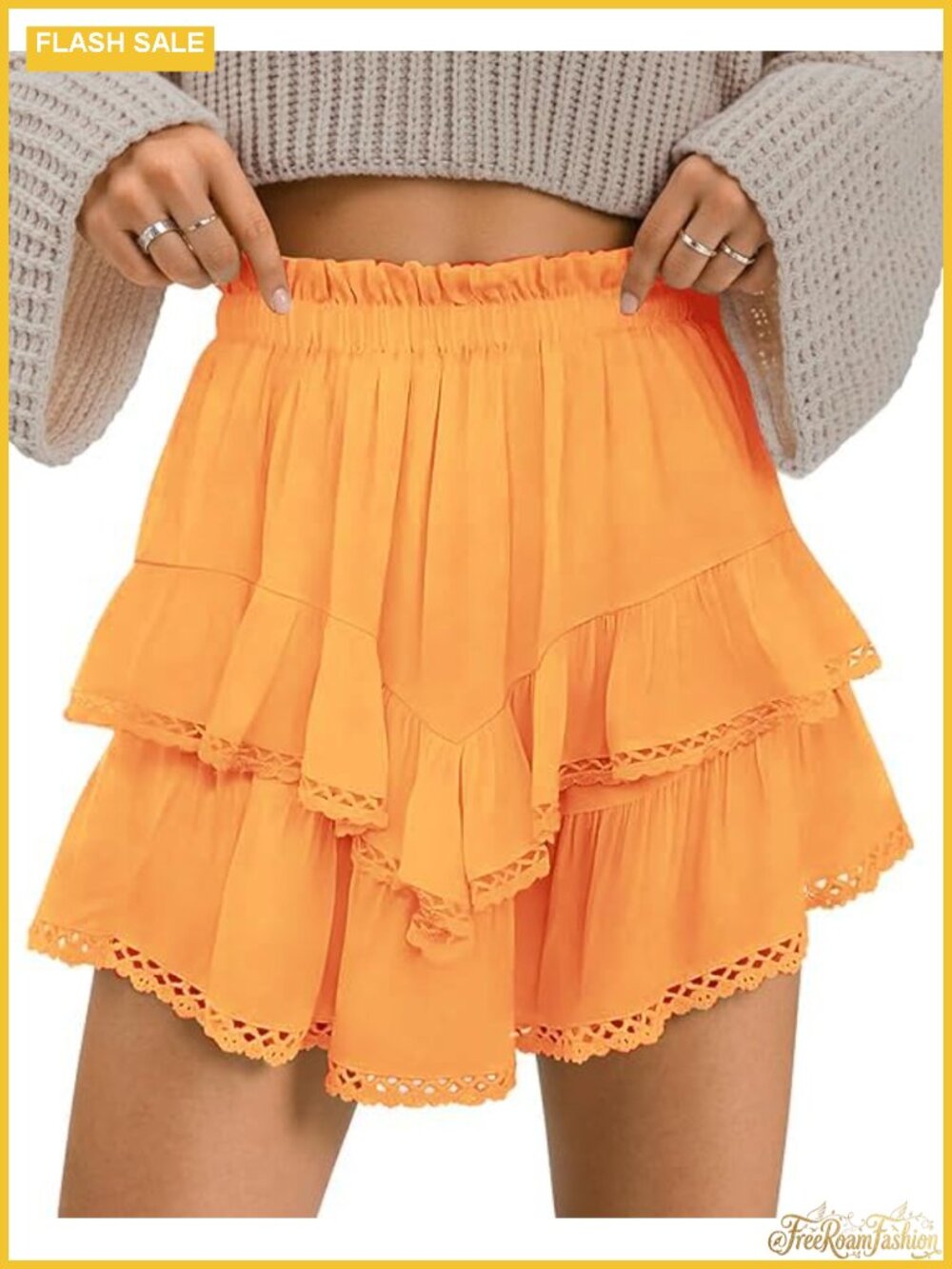 Women Flowy High Waist Ruffle Tiered Mini Skort with Built-in Shorts